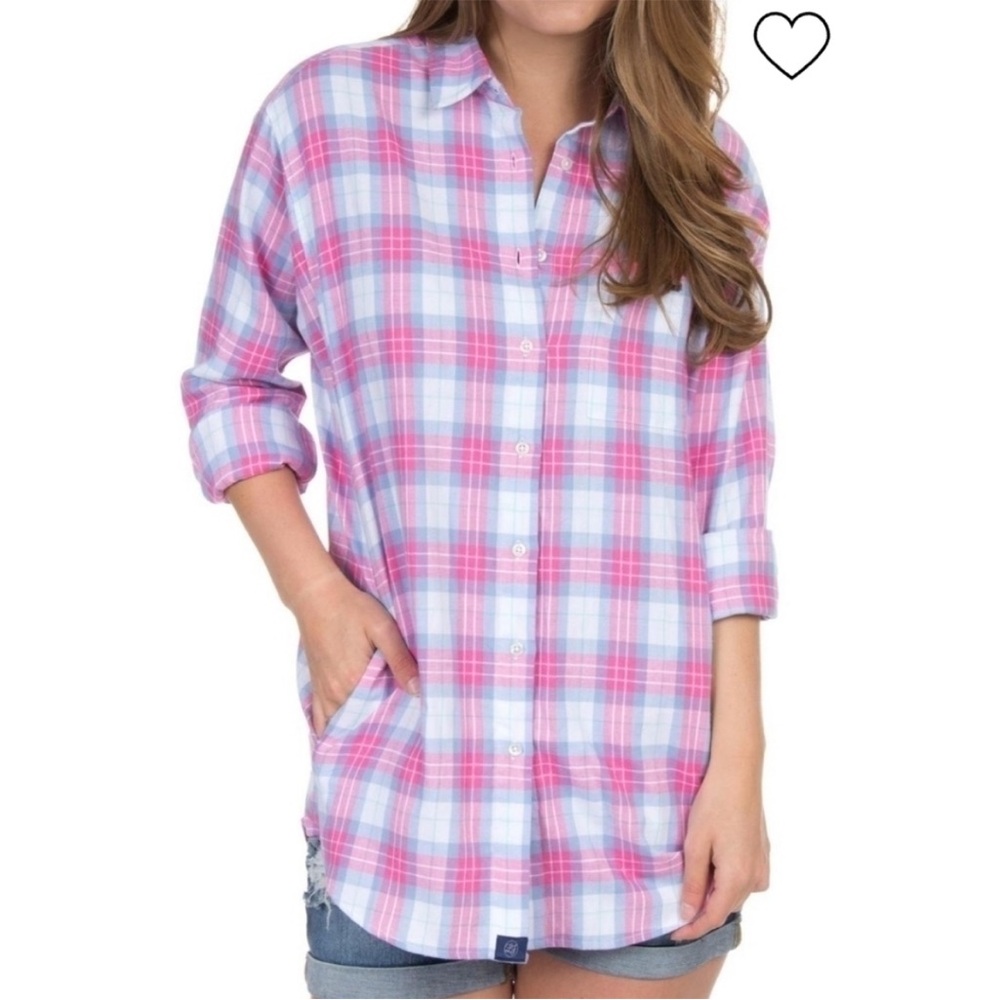 Lauren James pink & blue boyfriend flannel w/ pockets